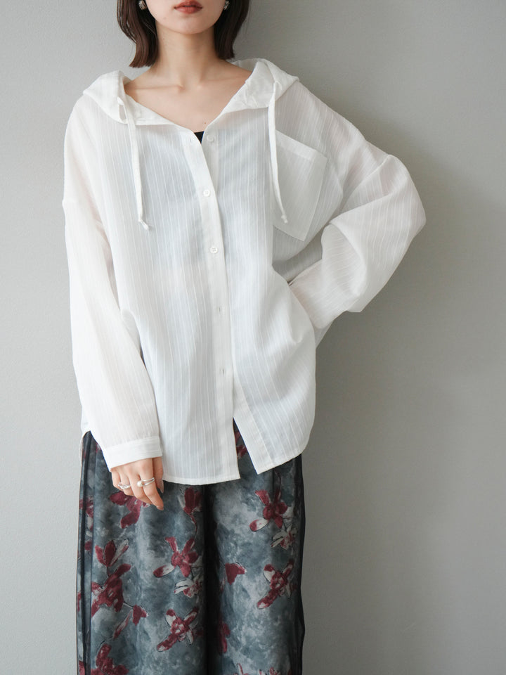 [予約]ワッシャーストライプフーディーシャツ/オフ