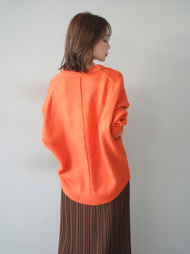 【預購】V領拼色袖針織套頭衫/橘色