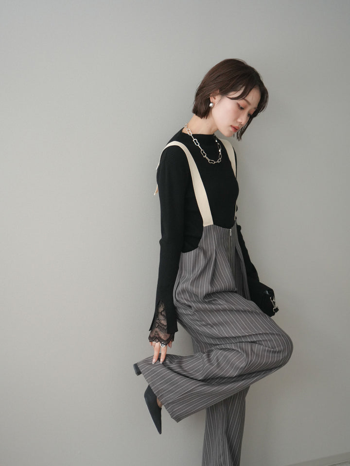 [SET]袖スカラップレースオフネックニットトップス+選べるアクセセット(2set)