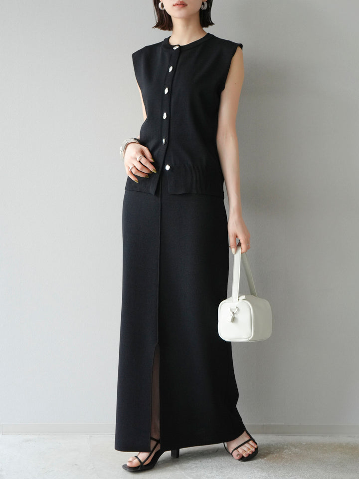 [予約]レーヨンポリIラインニットスカート/ブラック