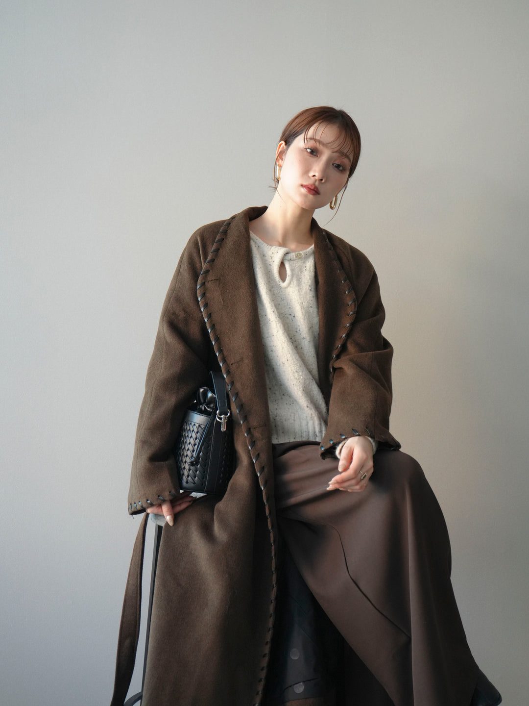 [予約]ハンドステッチ裏中綿ロングコート/brown