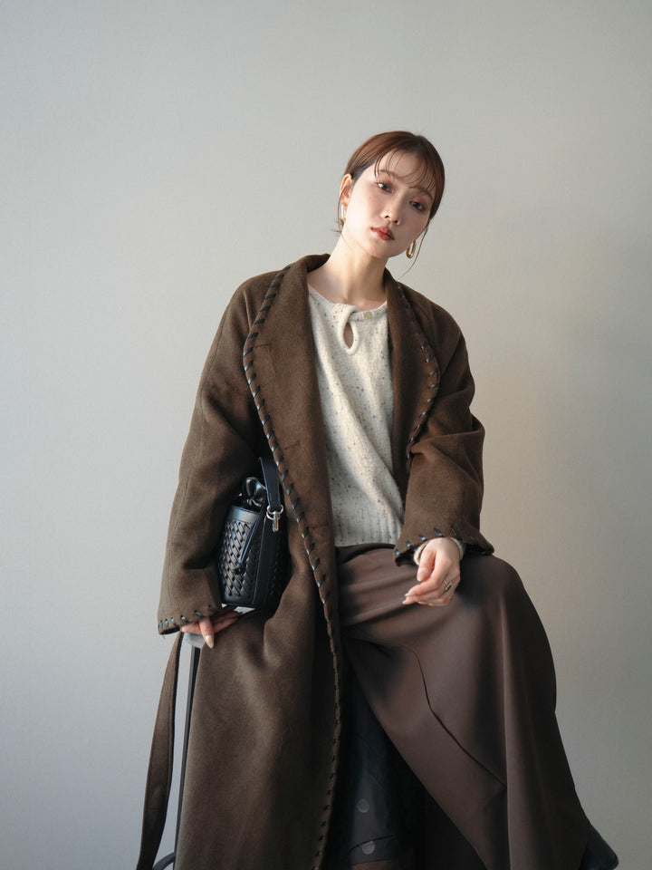 [予約]ハンドステッチ裏中綿ロングコート/brown
