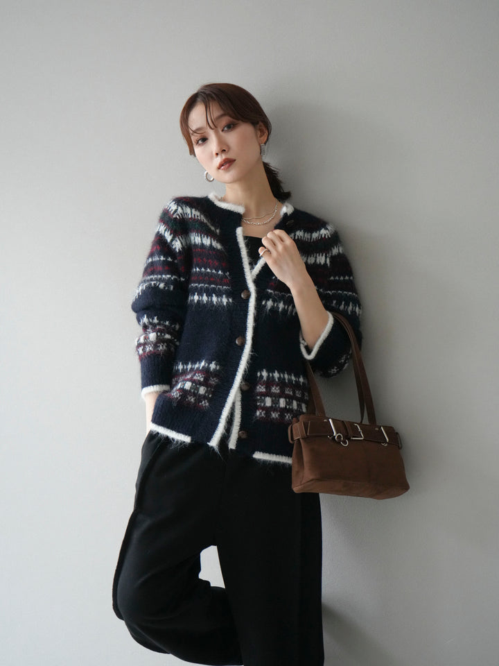 [SET]求心柄ウッドボタンニットカーディガン+求心柄ウッドボタンニットカーディガン(2set)