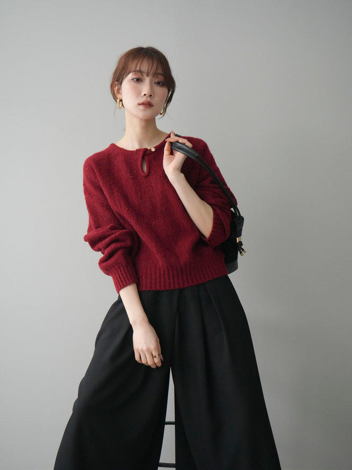 [予約]ツイストネックラメネップヤーンニットプルオーバー/red