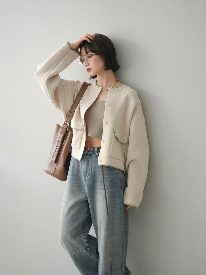 [SET]ポリエステル配色ニットカーディガン+ポリエステル配色ニットカーディガン(2set)