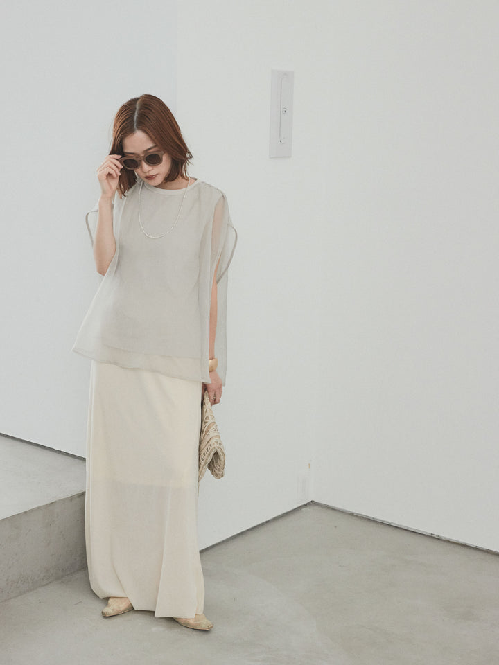 [SET] 緊湊光滑透視層疊上衣 + 天鵝絨低腰裙 (2set)