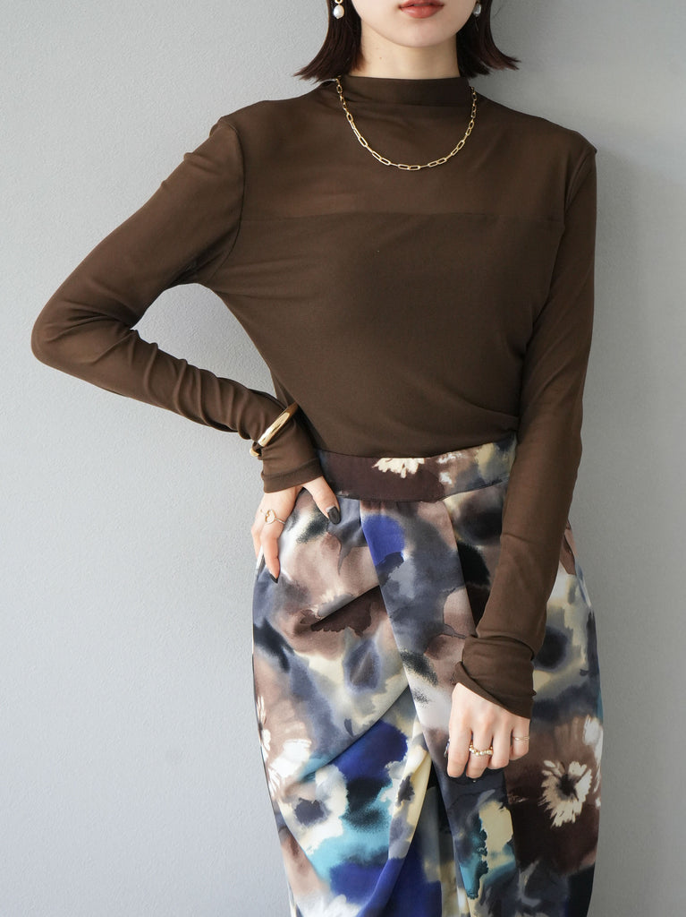 予約]シアー切替ストレッチ長袖トップス/モカ – Lumier