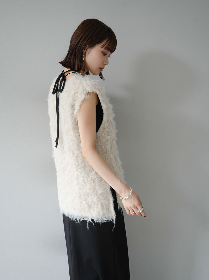 [予約]ウール混ミックスヤーンニットベスト/アイボリー