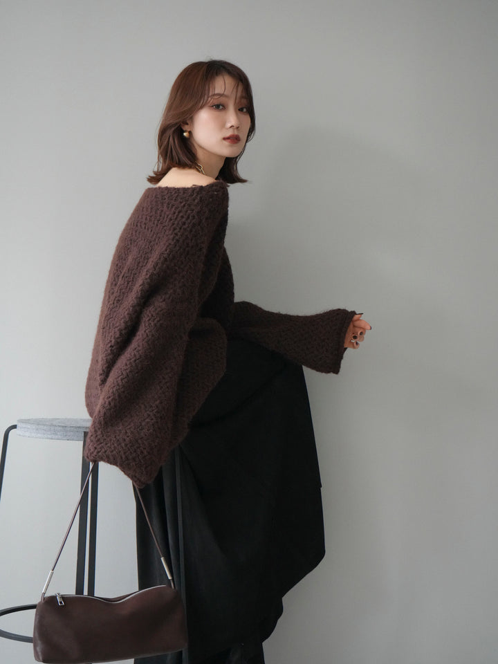 [予約]ワッフル編みオーバーニットプルオーバー/brown