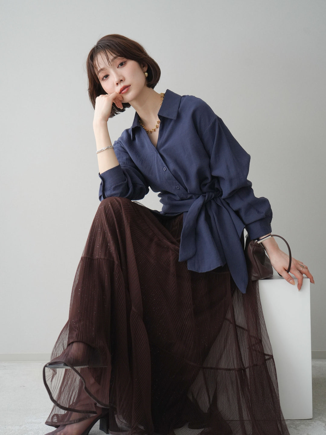 [SET]フロントアシンメトリーブラウス+選べるアクセセット(2set)