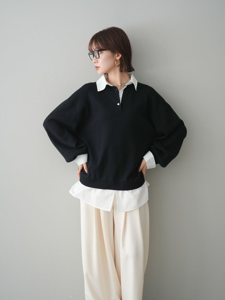 [予約]シャツドッキングオーバーニットプルオーバー/blackoff