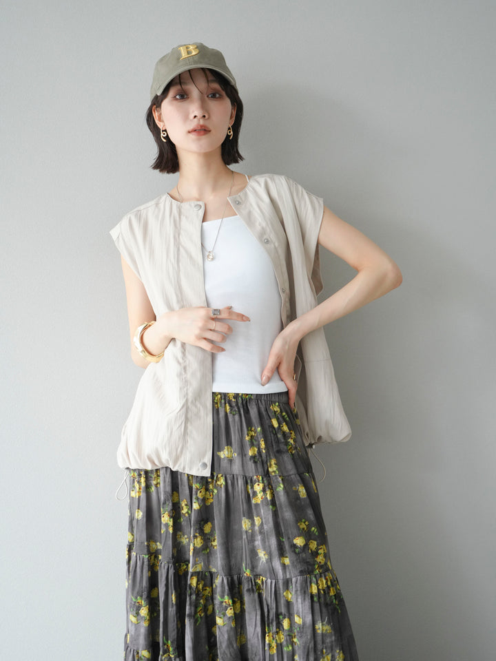 [SET]リネンライクドロストバルーンブルゾン+フラワーワッシャープリーツスカート(2set)