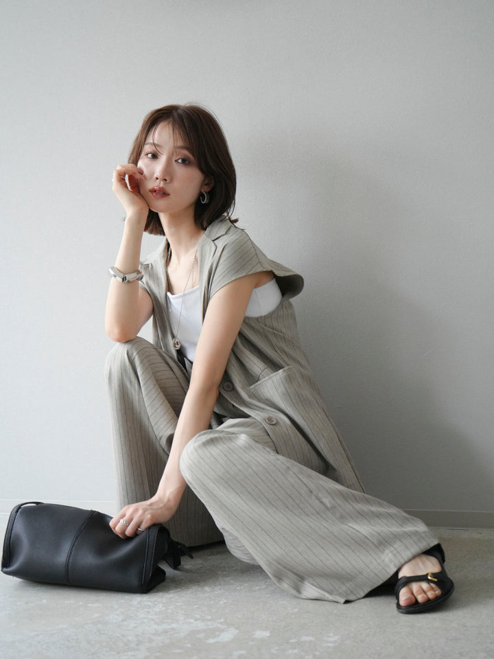 【着回しセット】[SET]ヘリンボーンストライプジレ+シアー切替ベロアトップス+ヘリンボーンストライプサロペット(3set)