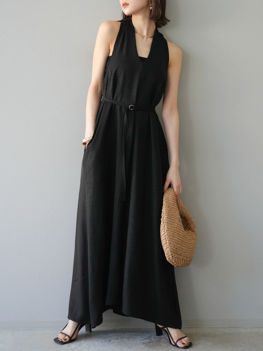 【預購】環形設計不均勻染色洋裝/黑色