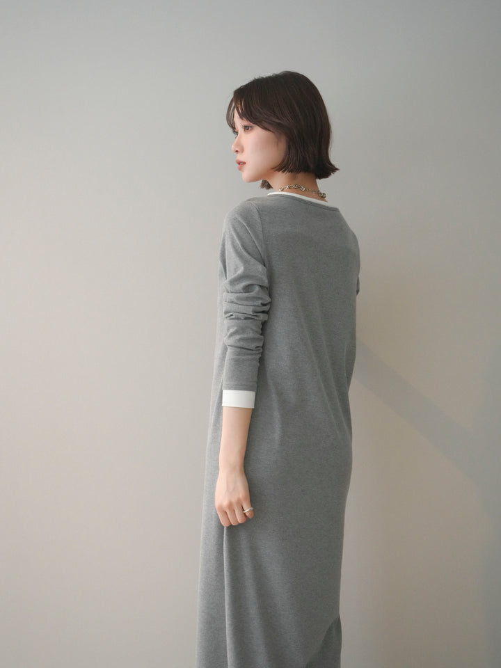 [SET]配色レイヤードヘンリーネックカットリブワンピース+配色レイヤードヘンリーネックカットリブワンピース(2set)