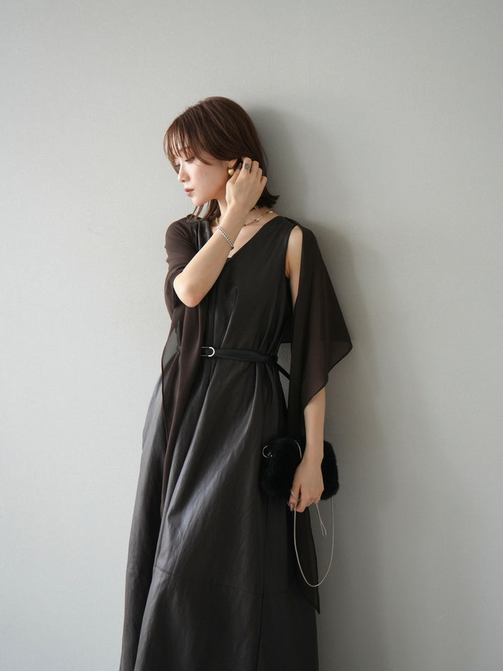 [予約]レザーAラインワンピース/ブラウン
