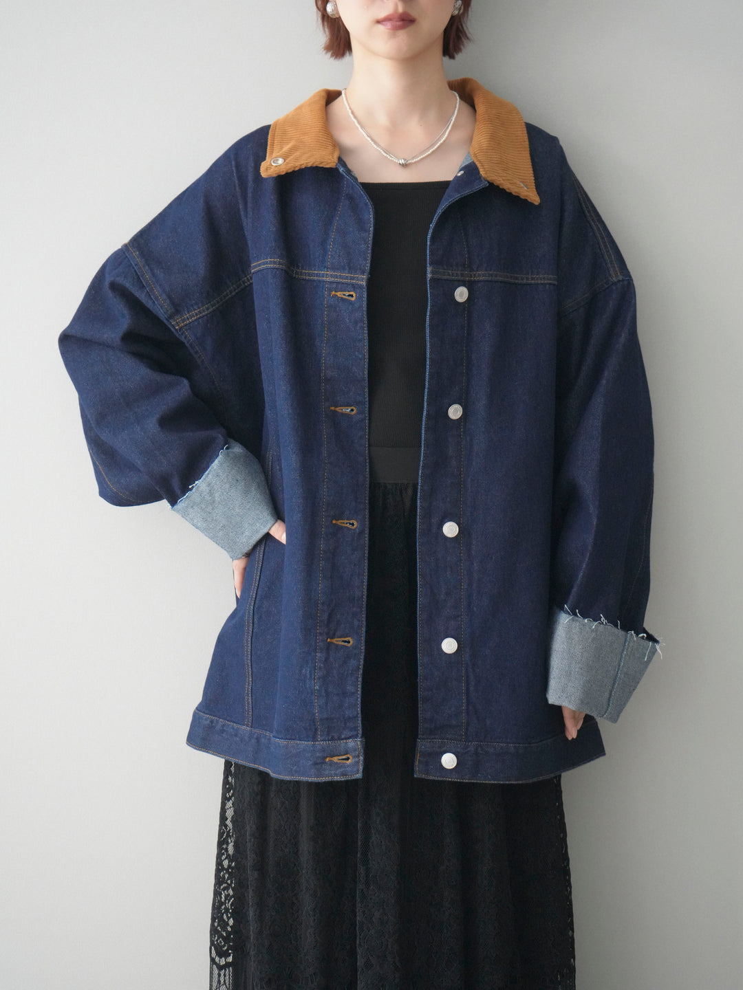 [予約]コーデュロイ×デニムミドルジャケット/indigo