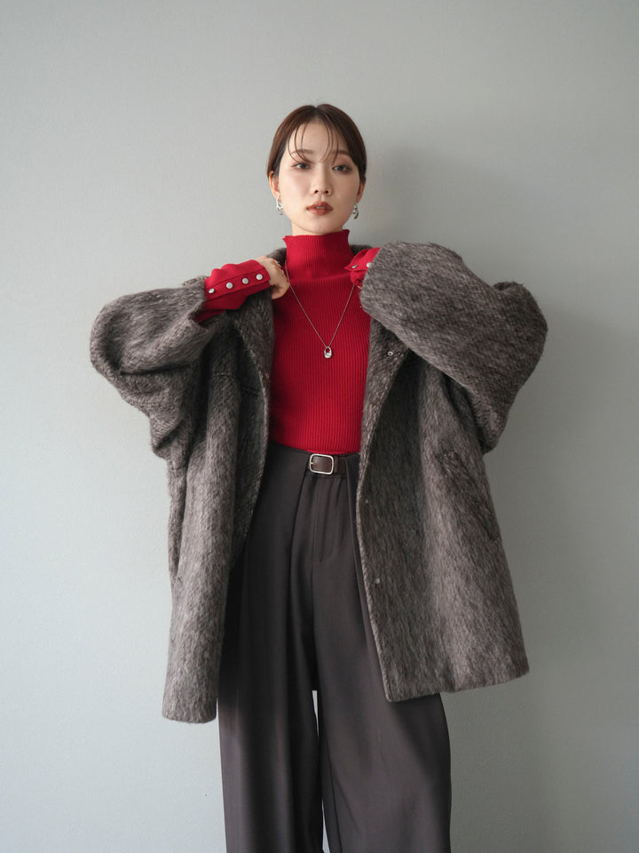 [予約]スタンドカラーシャギーコート/brown