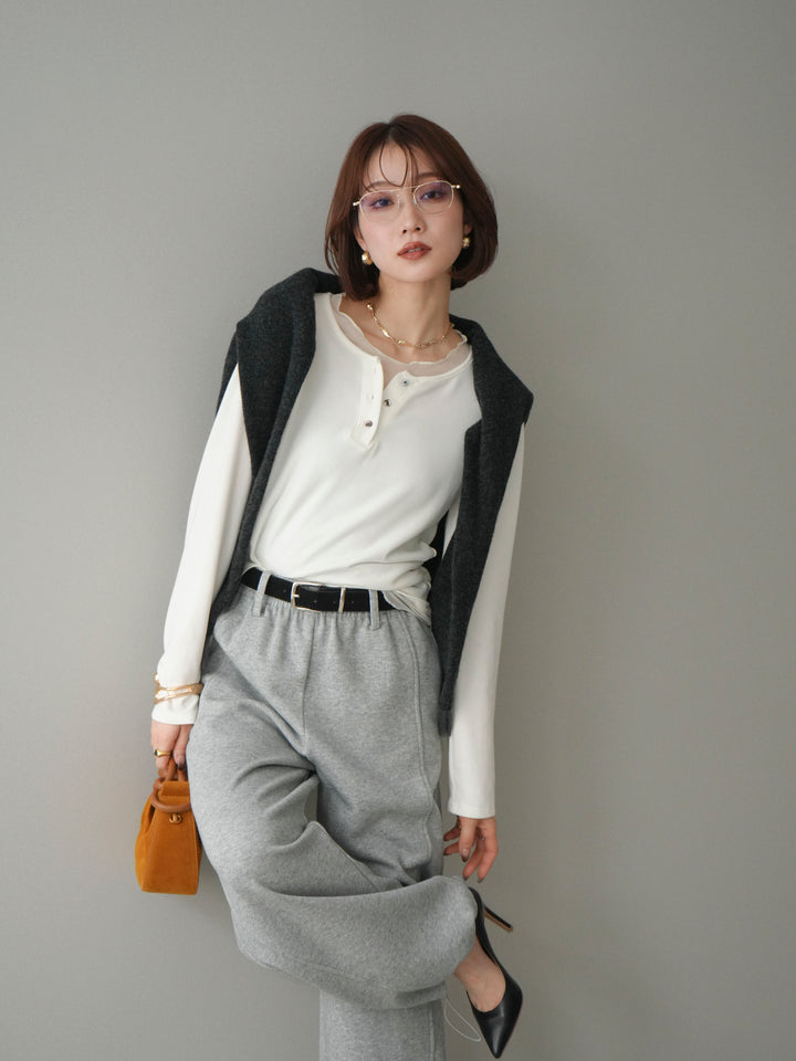 [予約]チュールレイヤードヘンリーネックカットソー/ivory