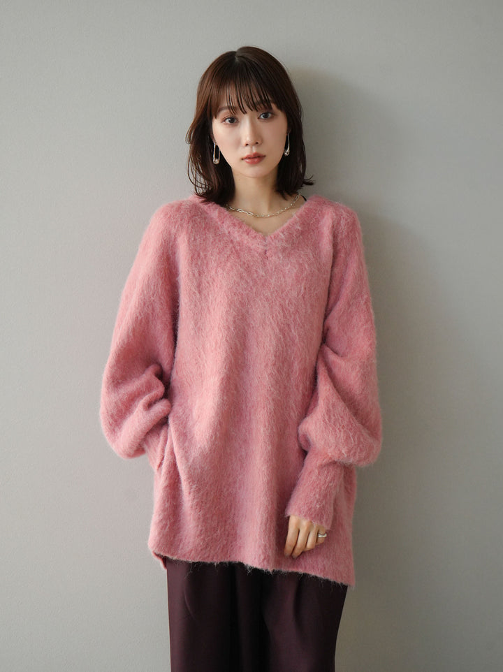 [予約]Vネックオーバーモヘアニットプルオーバー/ピンク