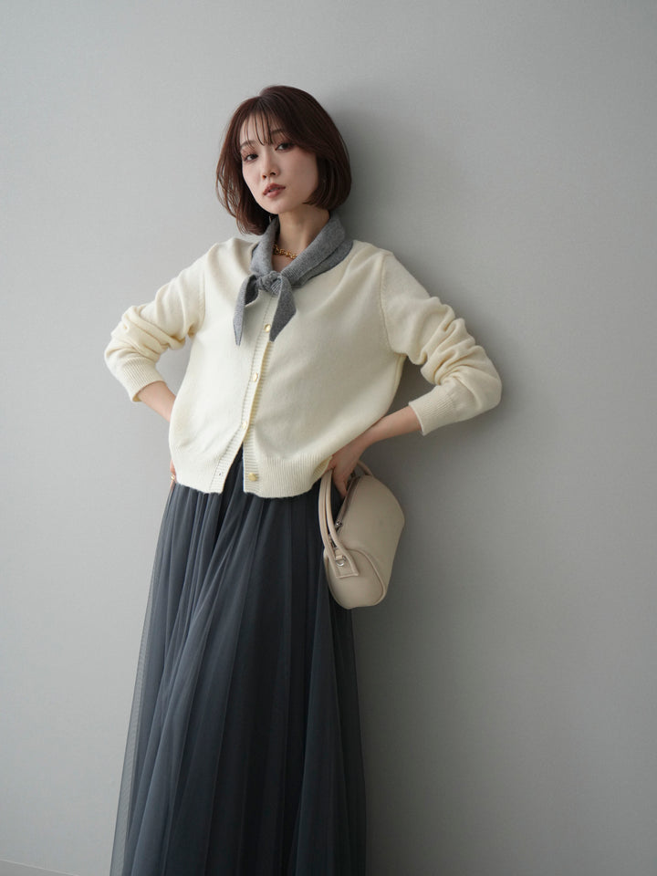 [予約]デザイン襟ニットカーディガン/white