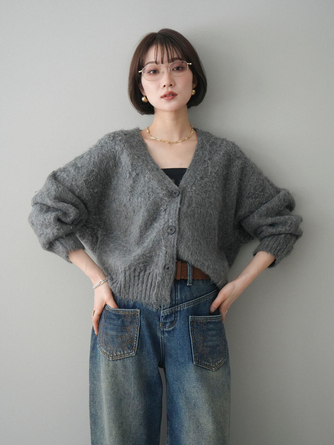 [予約]起毛シャギーニットカーディガン/gray