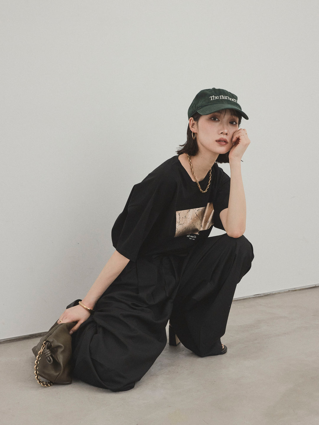 [予約]箔プリントドライタッチコットンTEE /ブラック