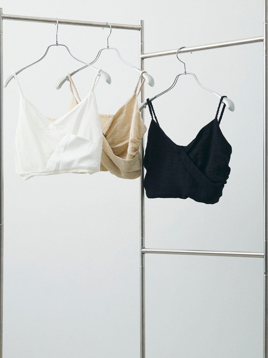 [SET]リネンライクカシュクールデザインビスチェ+リネンライクウエストリボンワイドパンツ(2set)