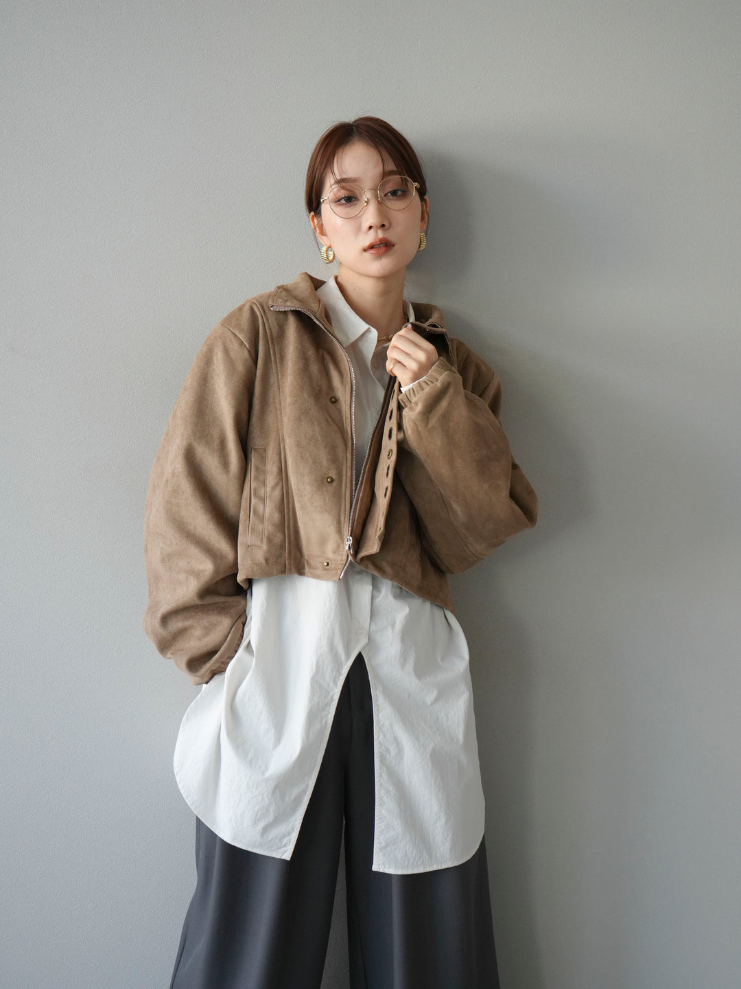 [予約]パンチングデザインスエードショートジャケット/ベージュ