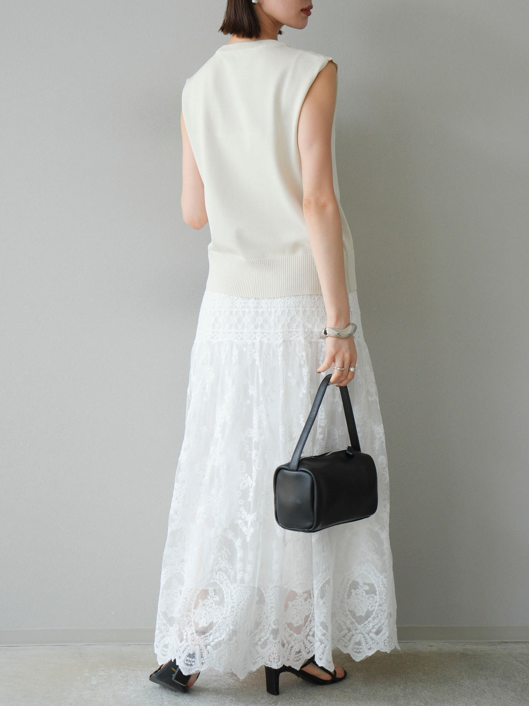 [予約]レースフレアスカート/ホワイト