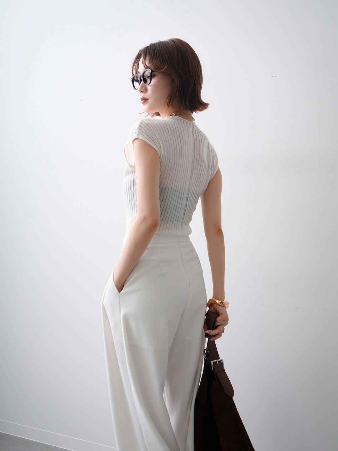 [予約]シアーリブフレンチニットトップス/white