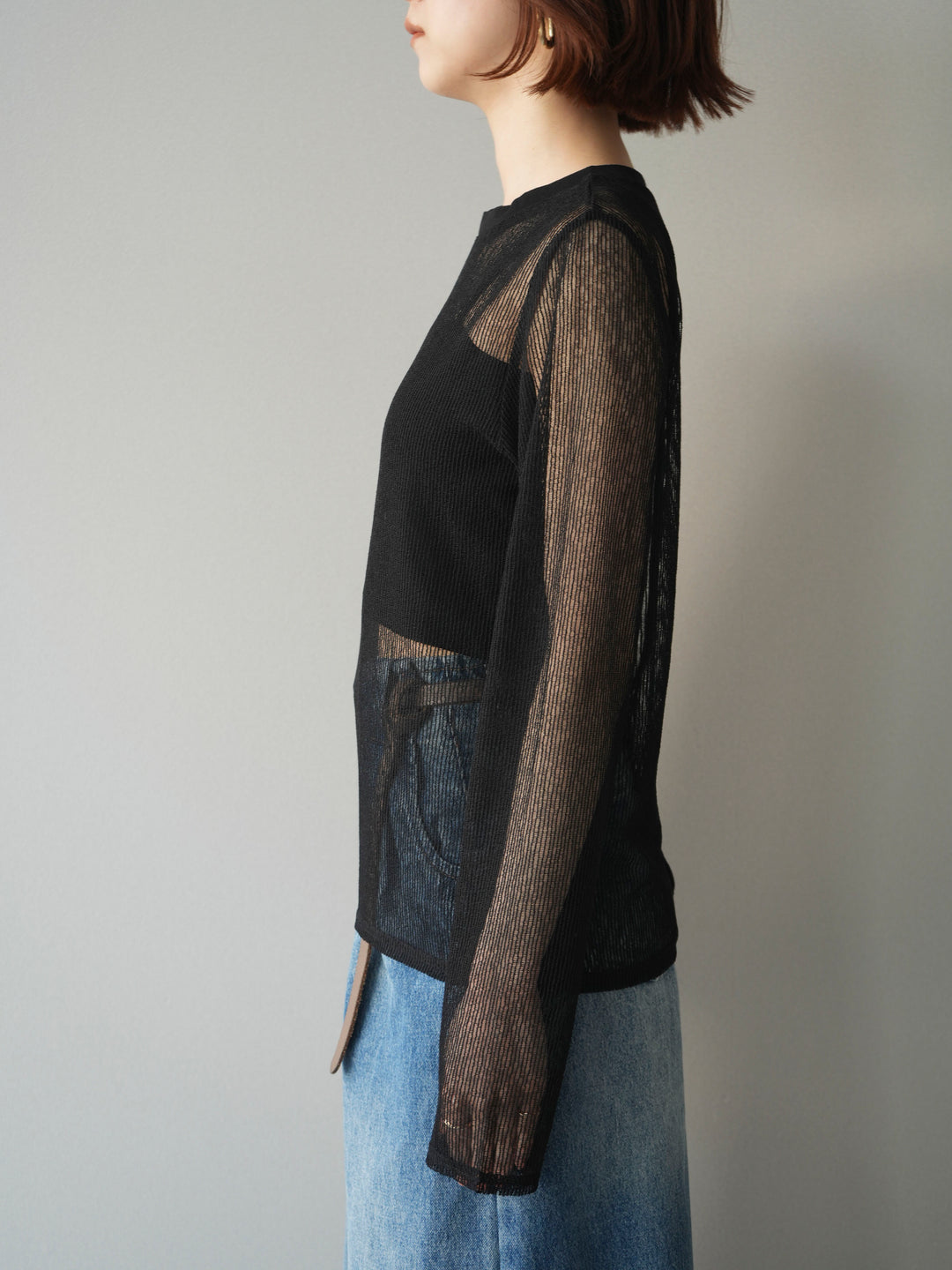 [予約]シアーストライプメッシュトップス/black