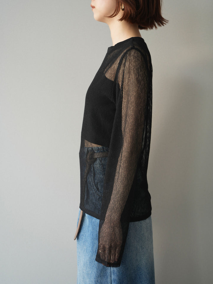 [予約]シアーストライプメッシュトップス/black