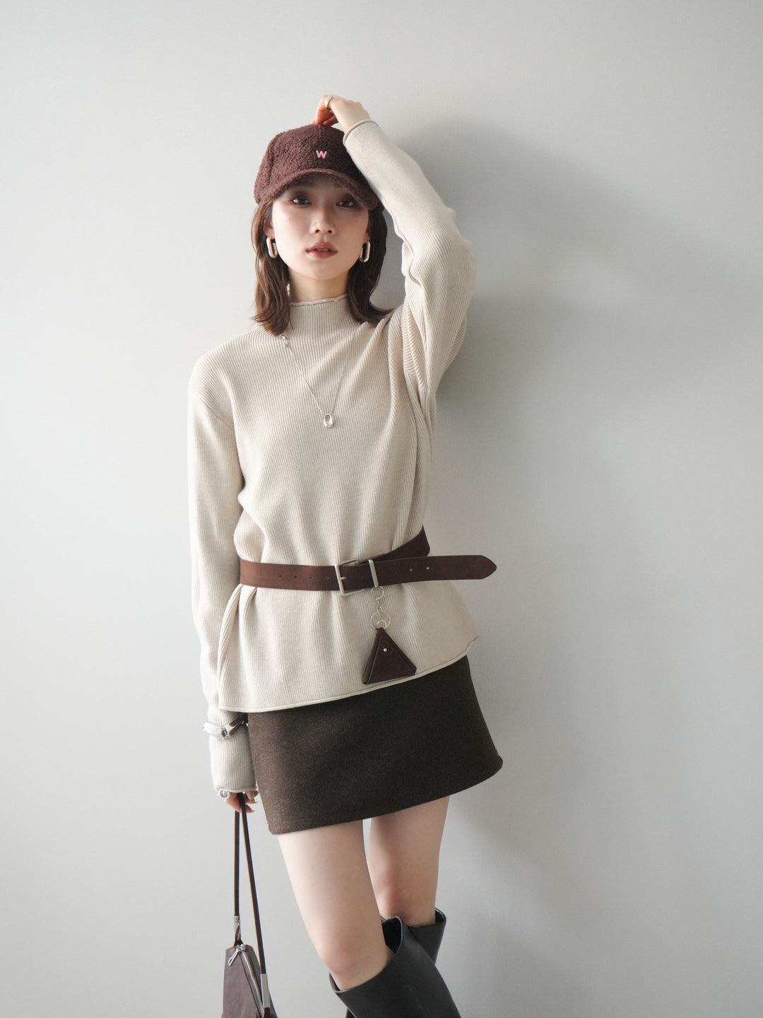 [SET]ボトルネック裾カールリブニットトップス+ボトルネック裾カールリブニットトップス(2set)