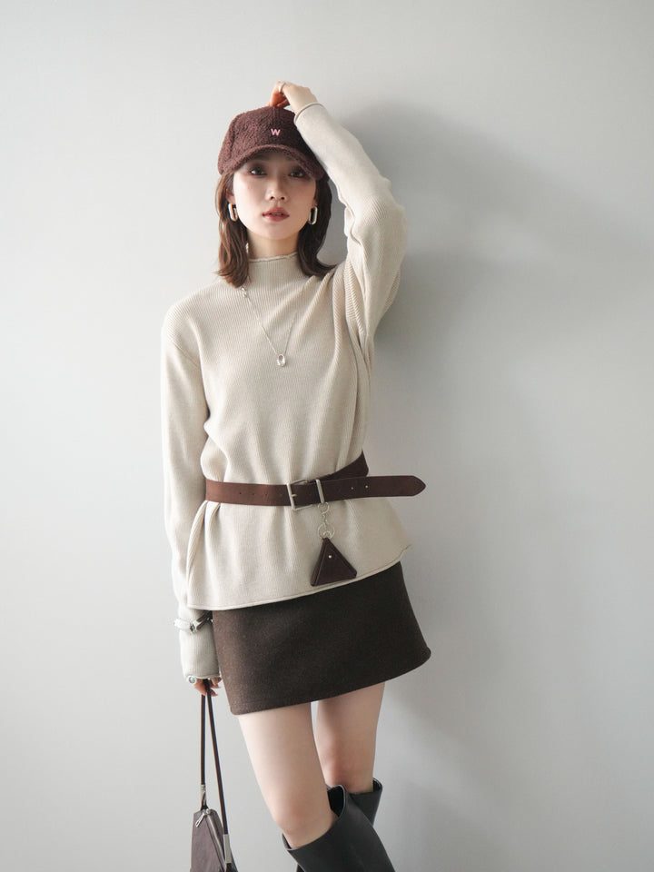 [SET]ボトルネック裾カールリブニットトップス+ボトルネック裾カールリブニットトップス(2set)