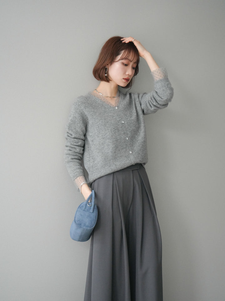 [SET]ドットチュールレイヤードボタンニットトップス+選べるアクセセット(2set)