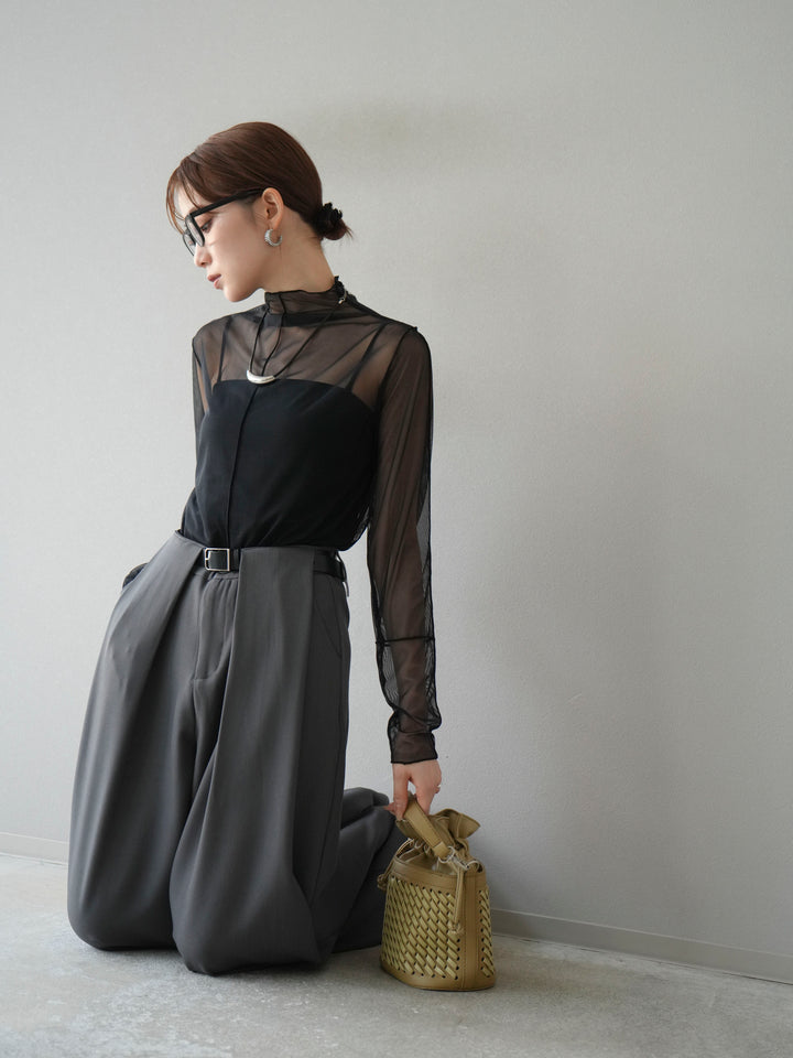 [予約]シアーパイピングカットソー/ブラック×ブラック