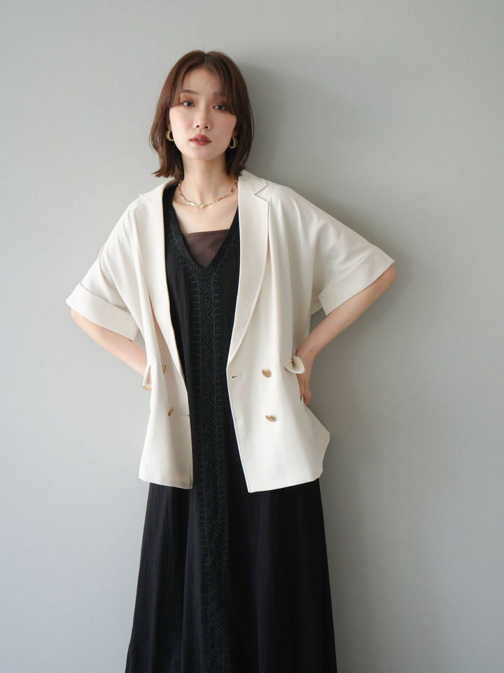 [予約]刺繍Vネックワンピース/ブラック