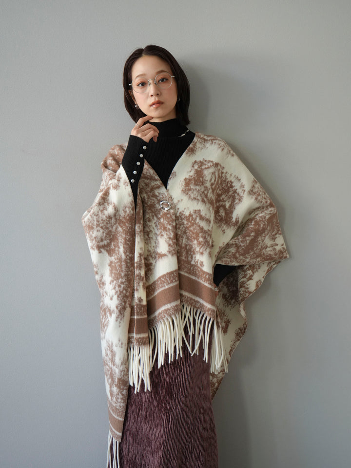 [SET]アブストラクト柄ストールポンチョ+選べるアクセセット(2set)