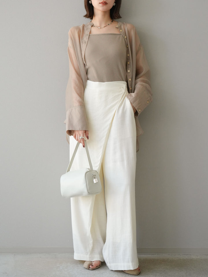 [予約]シャイニーシアーバンドカラーシャツ/ベージュ