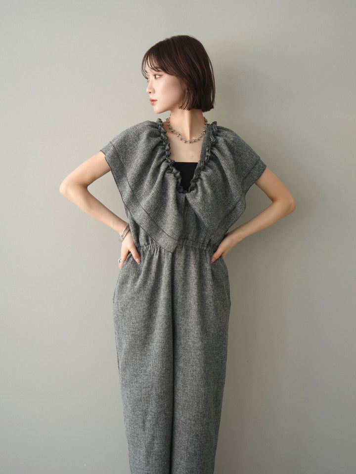 [SET]3WAYミックスツイードギャザーオールインワン+選べるアクセセット(2set)