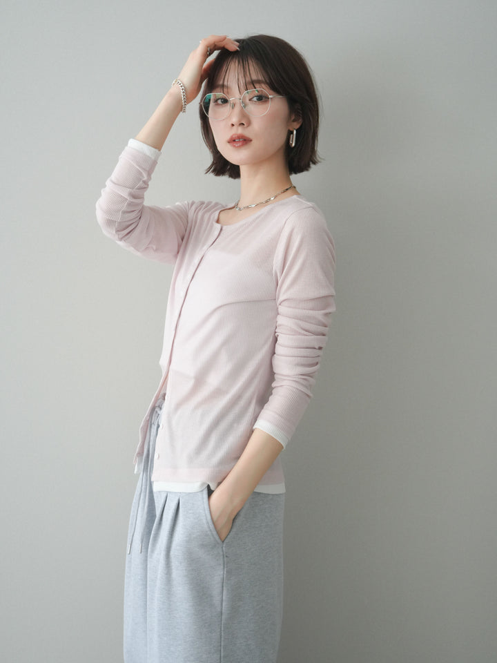 [予約]シアーリブバイカラーカーディガン/pink