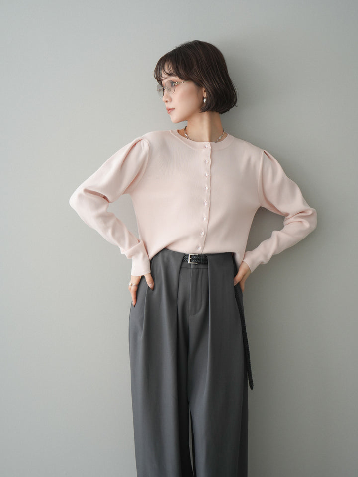 [予約]クリアボタンタックニットカーディガン/pink