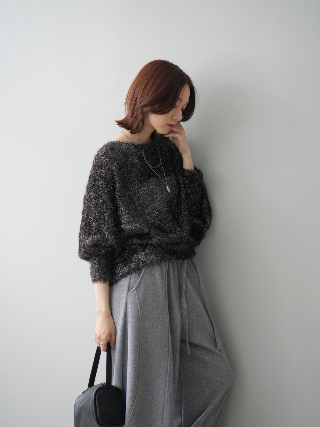 [予約]ラメシャギードルマンニットプルオーバー/brown