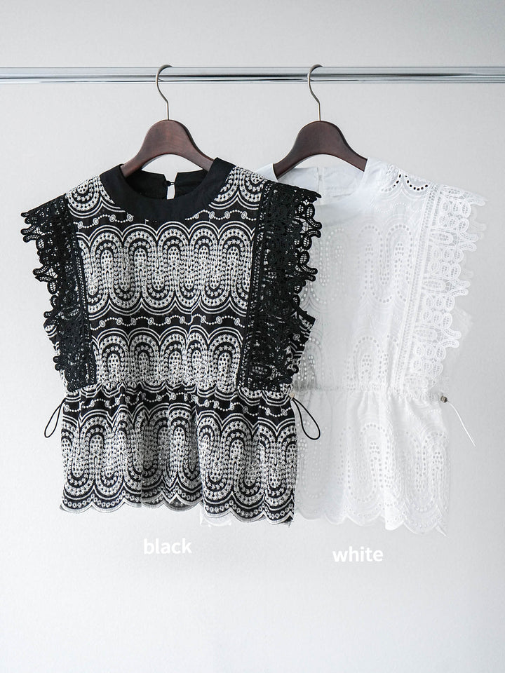 [SET]スカラップ刺繍レースブラウス+スカラップ刺繍レースブラウス(2set)