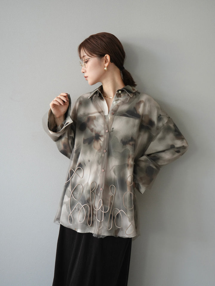 [SET]コード刺繍チュールシャツ＆ニュアンス柄シャツアンサンブル+選べるアクセセット(2set)