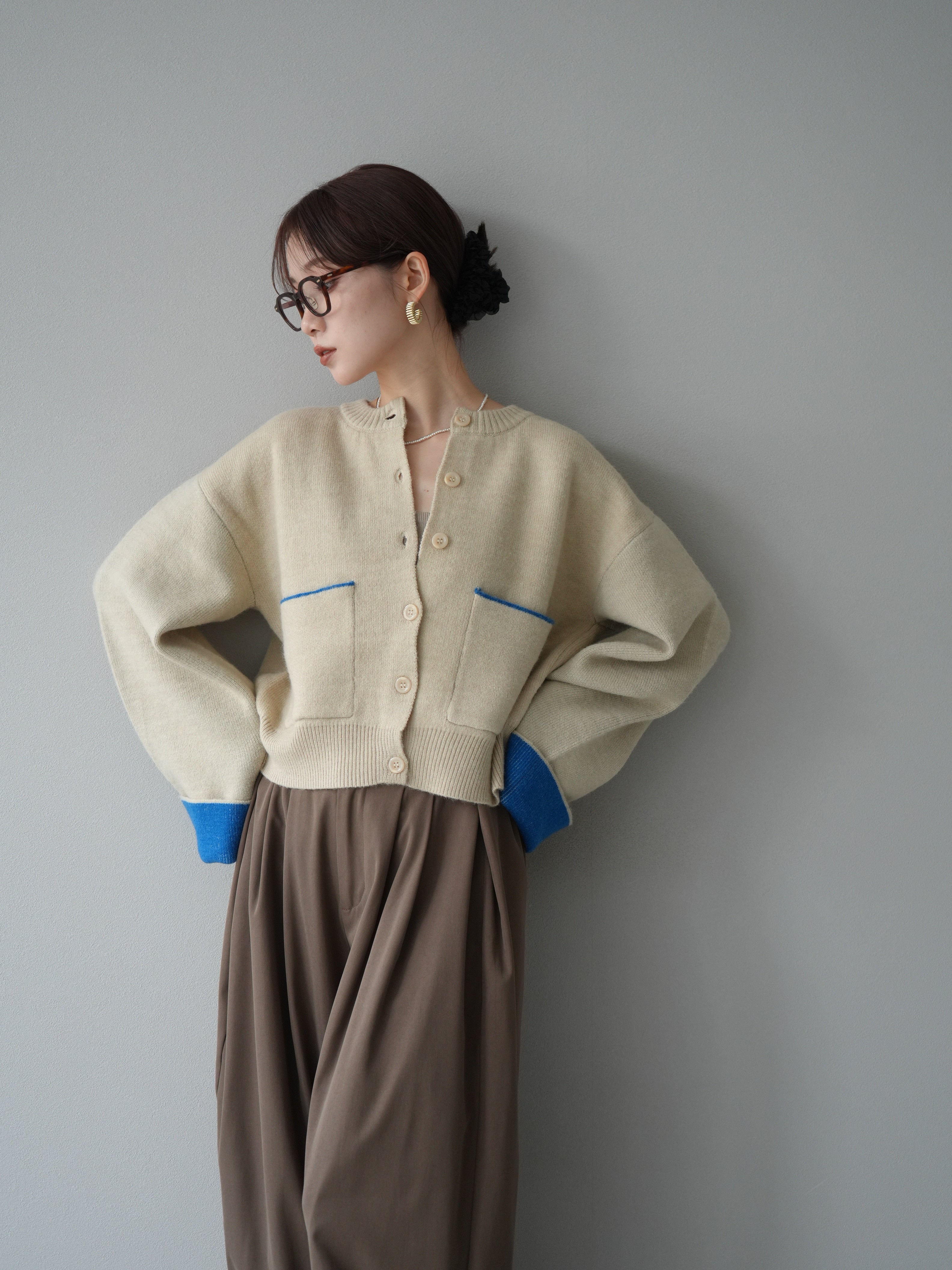 SET]バイカラーオーバーニットカーディガン+バイカラーオーバー