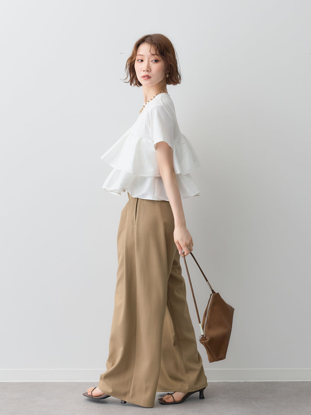 [SET]フリルティアードTEE+クレープデシンタックワイドパンツ(2set)