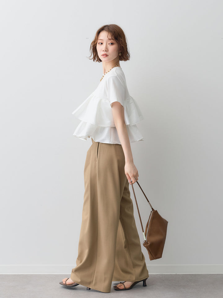 [SET]フリルティアードTEE+クレープデシンタックワイドパンツ(2set)