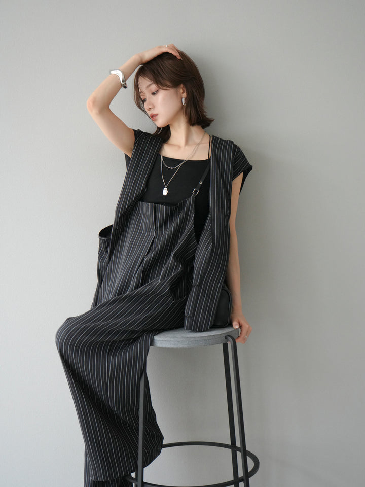 [SET]ヘリンボーンストライプジレ+ヘリンボーンストライプサロペット(2set)